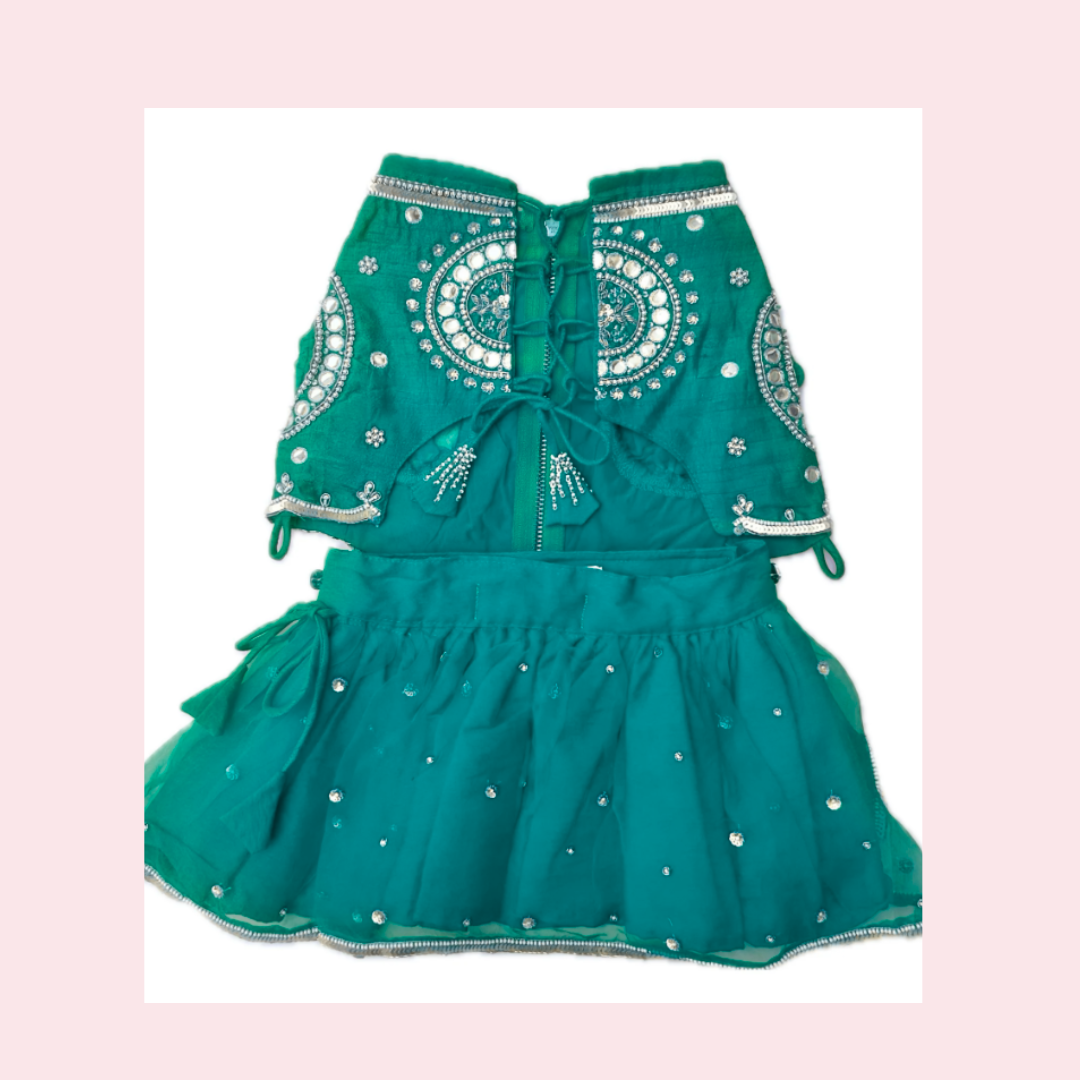 Dark cyan Mirror Dog Lehenga