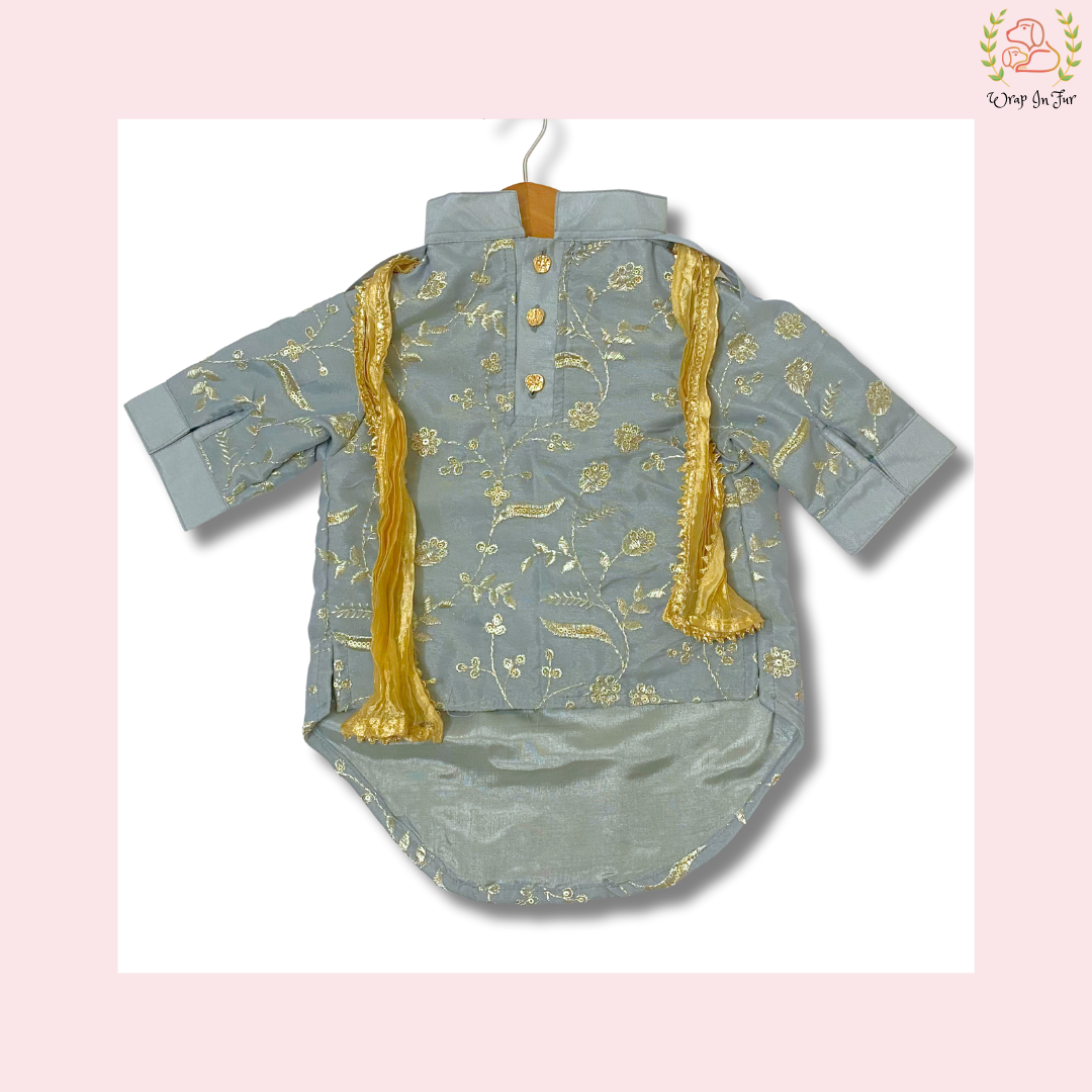 Grey Embroidered Kurta with Dupatta