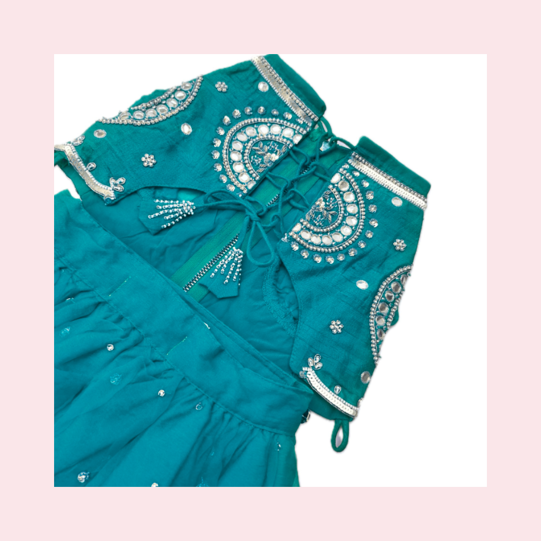 Dark cyan Mirror Dog Lehenga