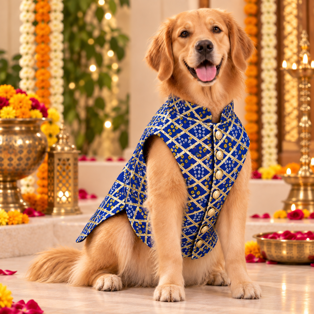 Blue Bandhani Dog Sherwani