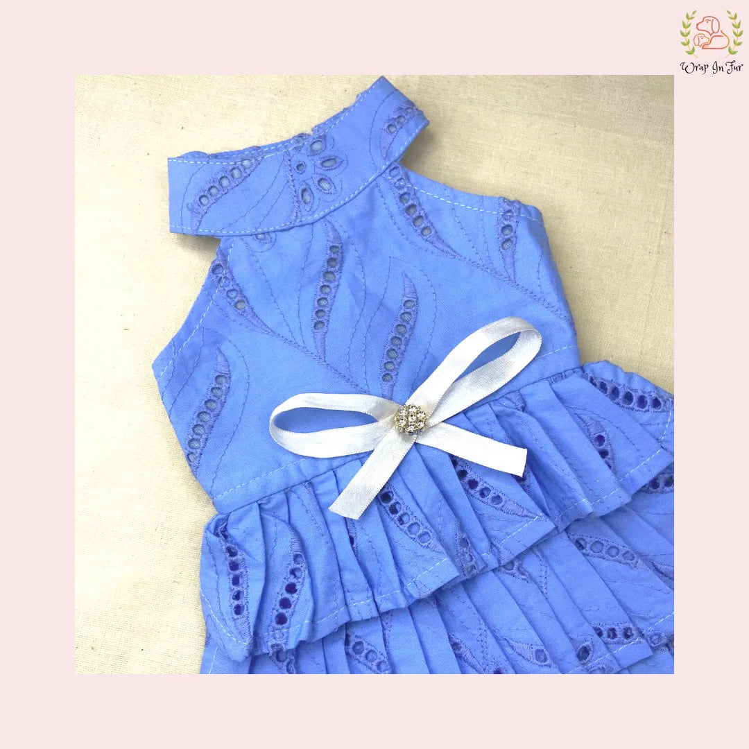 Blue Embroidery female dog dress