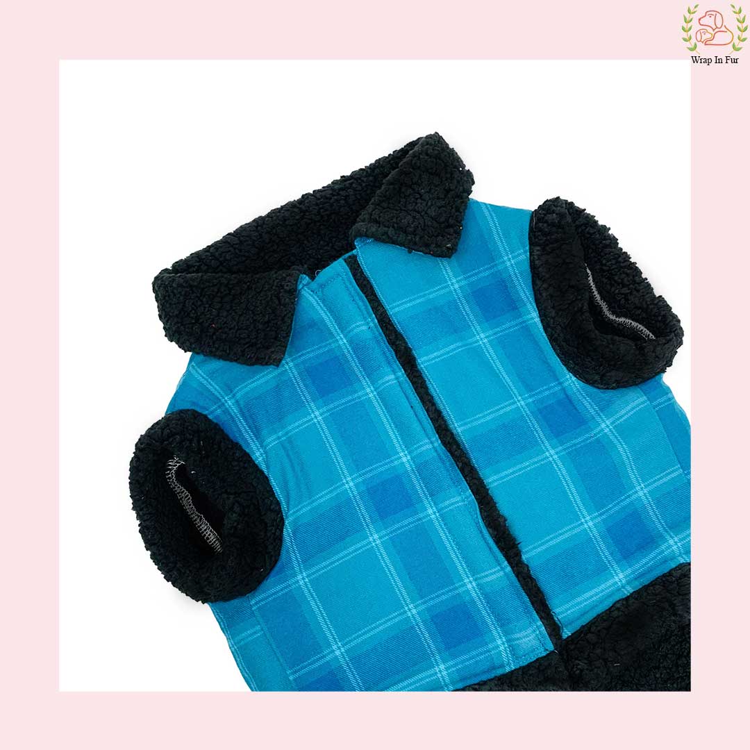 Blue Check Winter Dog Jacket – Warm & Cozy Wear