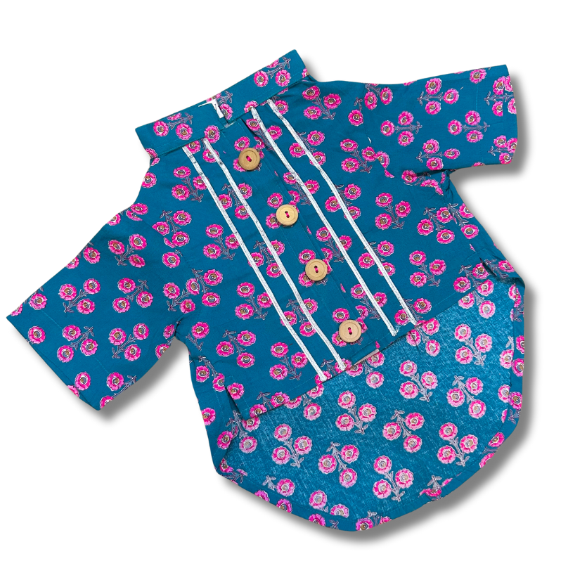 Blue Floral Dog Kurta - Teal Indian Dog Ethnic Wear Dress