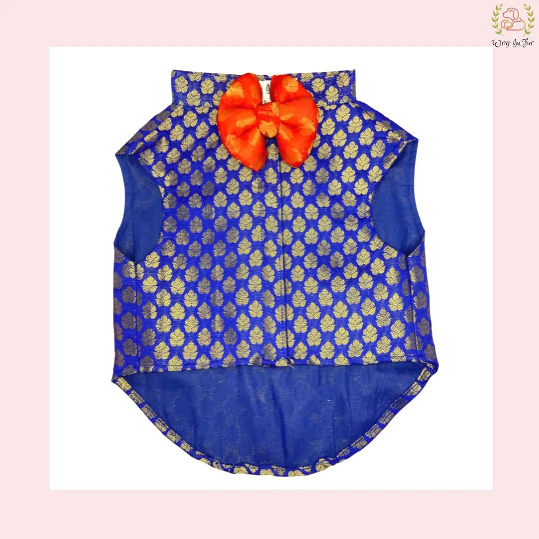 Blue festive dog jacket with bow
