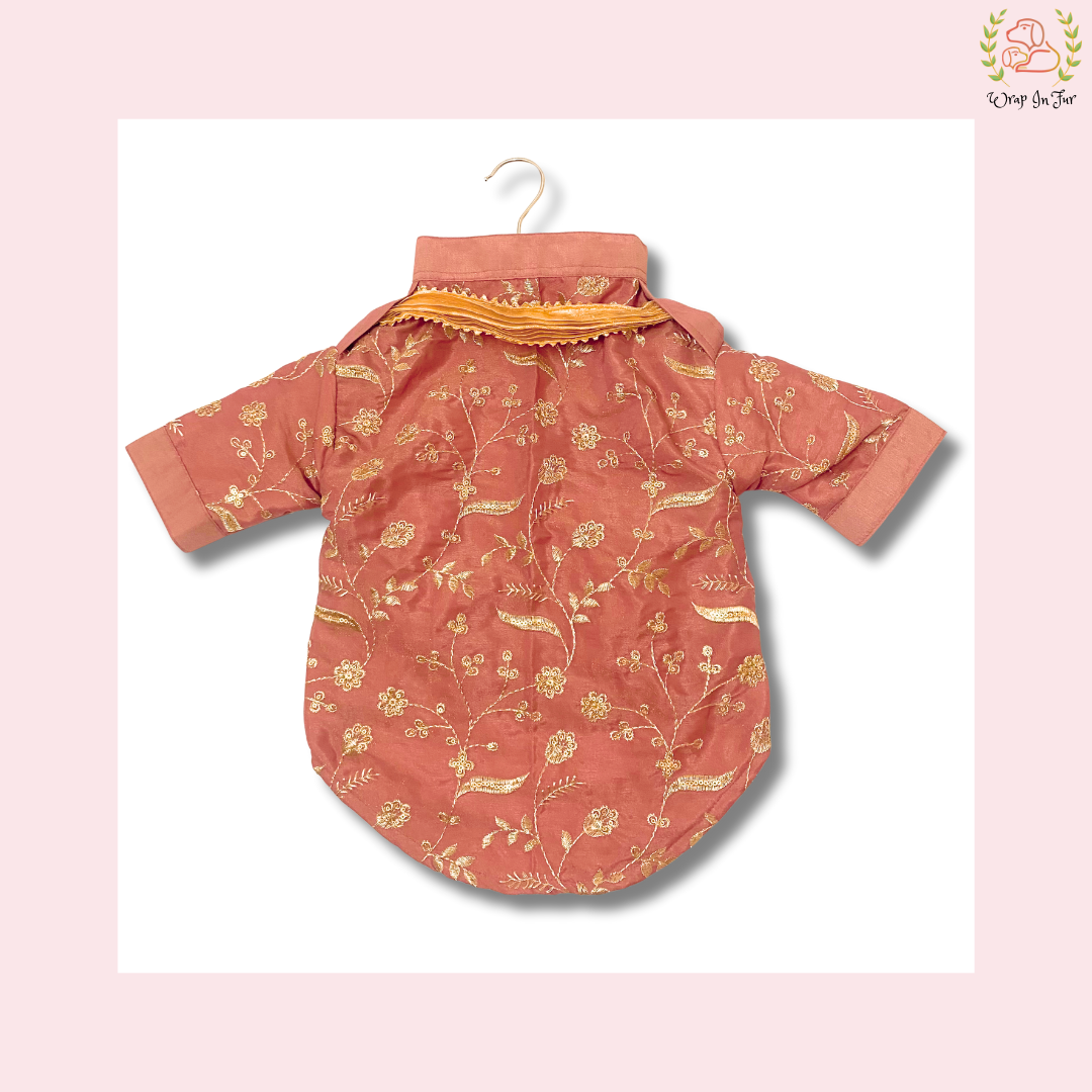 Brick Red Embroidered Dog Kurta - Royal Indian Dog Ethnic Wear Dress