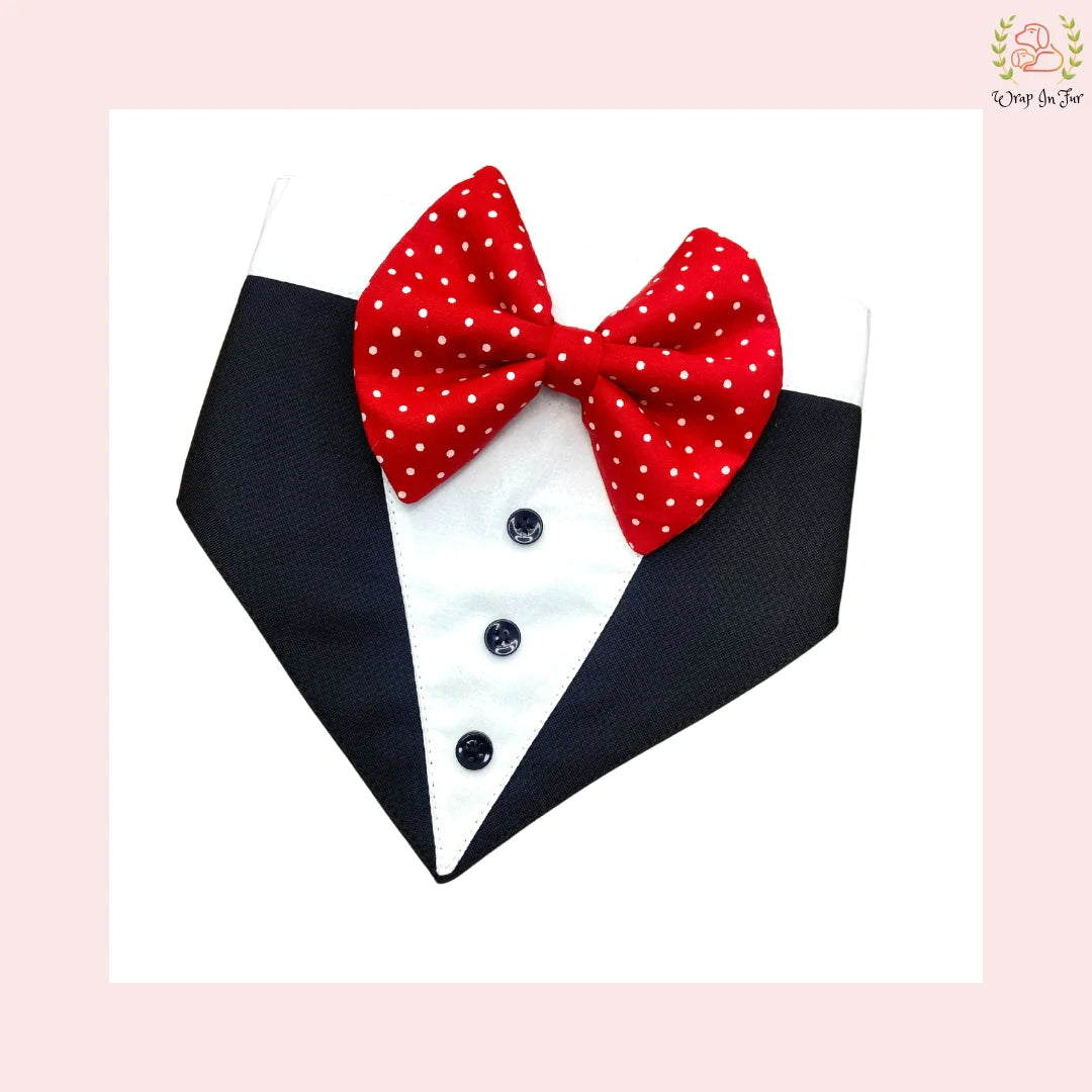 Classic Black Tuxedo Style Dog Bandana - Formal Wedding Accessory