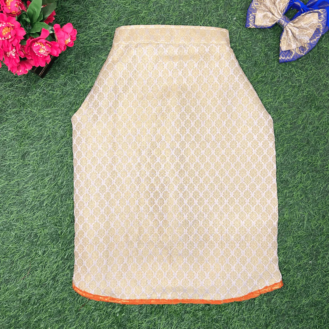 Cream Orange dog sherwani wedding outfit