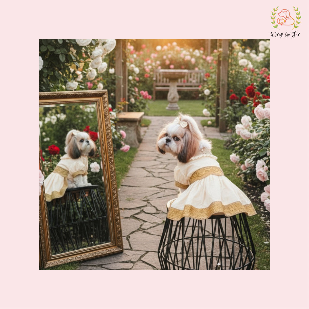 Cream Royal Festive Dog Dress – Premium Ethnic Party Wear for Dogs