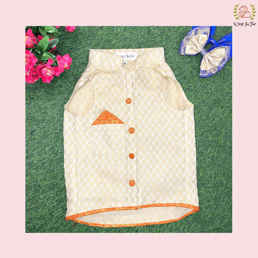 Cream orange dog sherwani for indian outfit