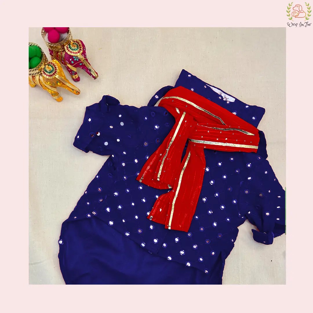Dark Blue dog sherwani With Dupatta