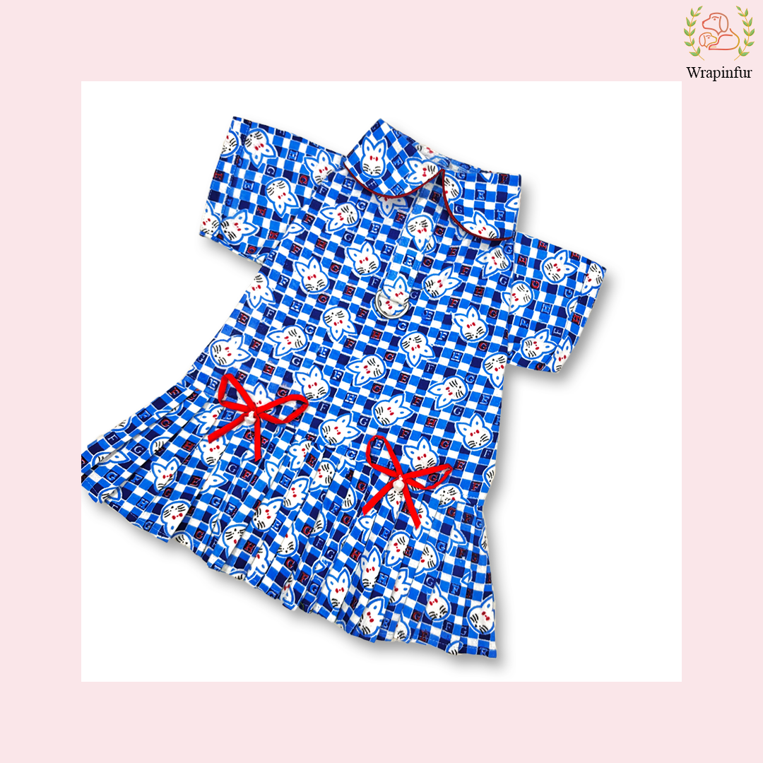 Designer Blue Winter Dog Frock – Perfect for Cold Weather