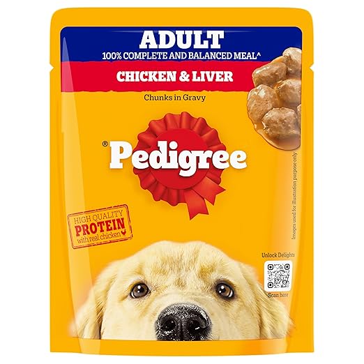 pedigree dog food chicken Pedigree Adult Wet Dog Food Chicken & Liver Chunks in Gravy 70g (Pack of 30)