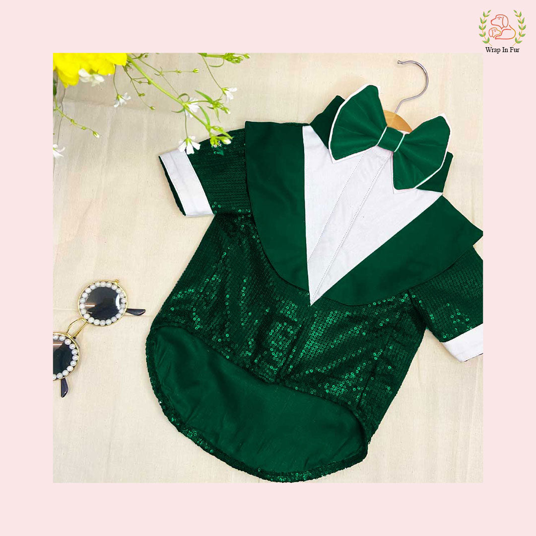 Emerald Green Sequin Dog Tuxedo Jacket - Festive Formal Suit