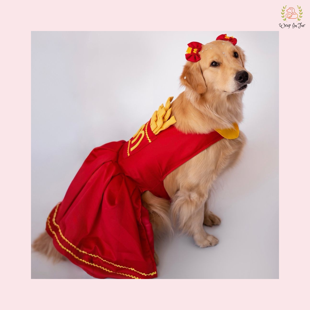 Fast Food French Fry Dog Costume Dress - Red Novelty Frock