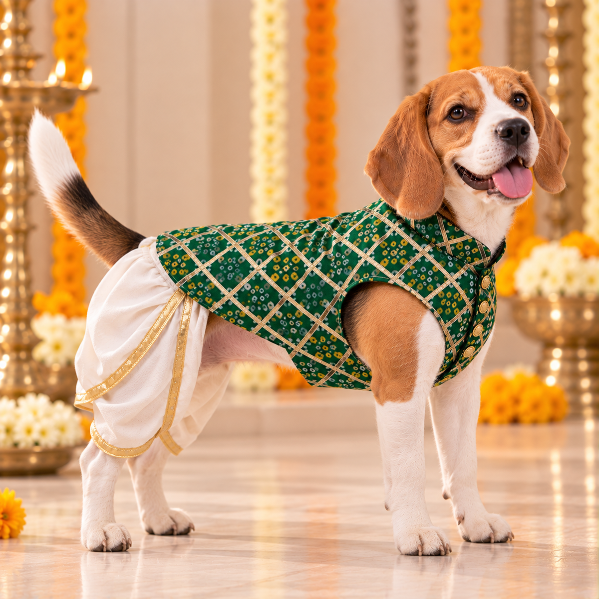 Green Bandhani Dog Sherwani