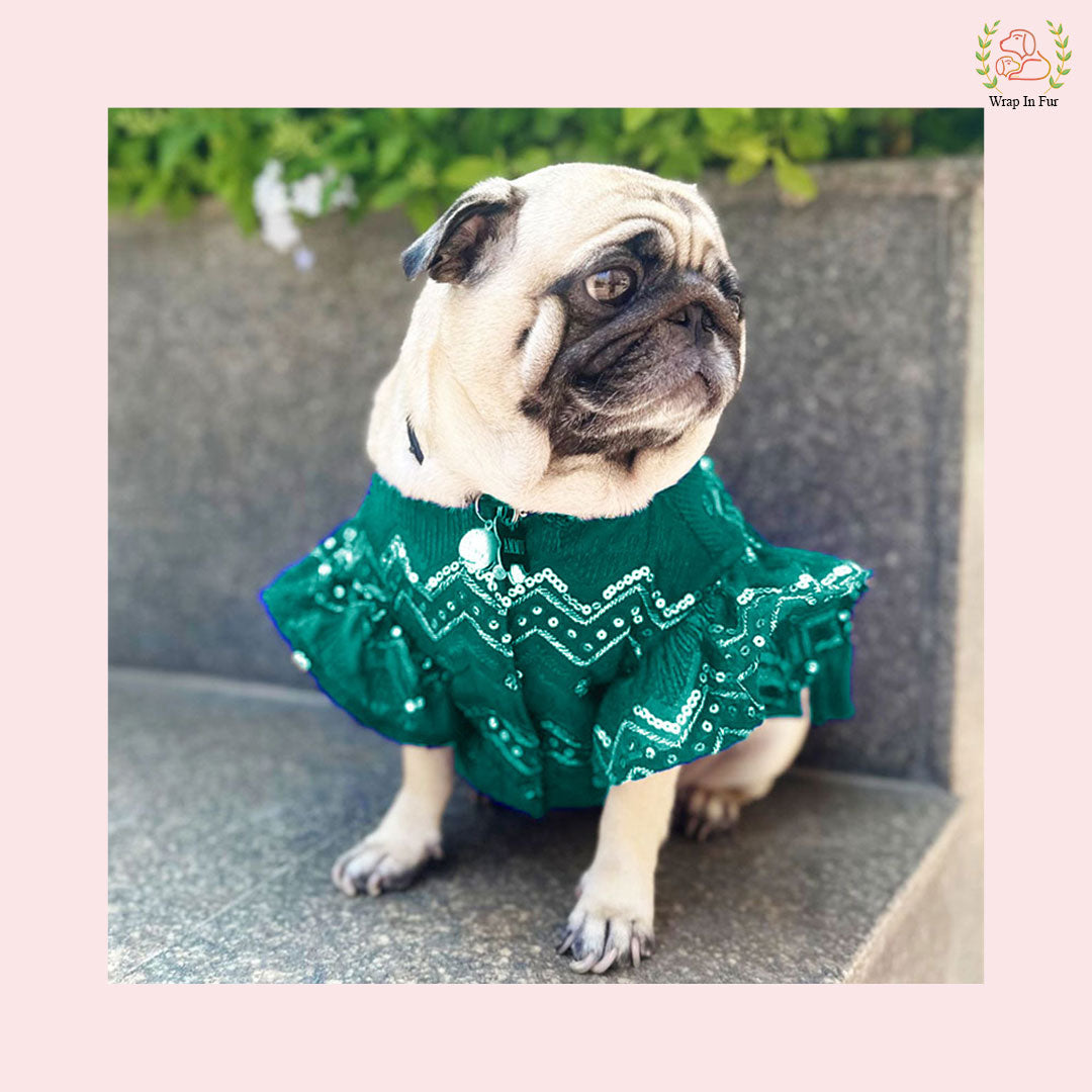 Green Golden Lehenga Choli for small dog