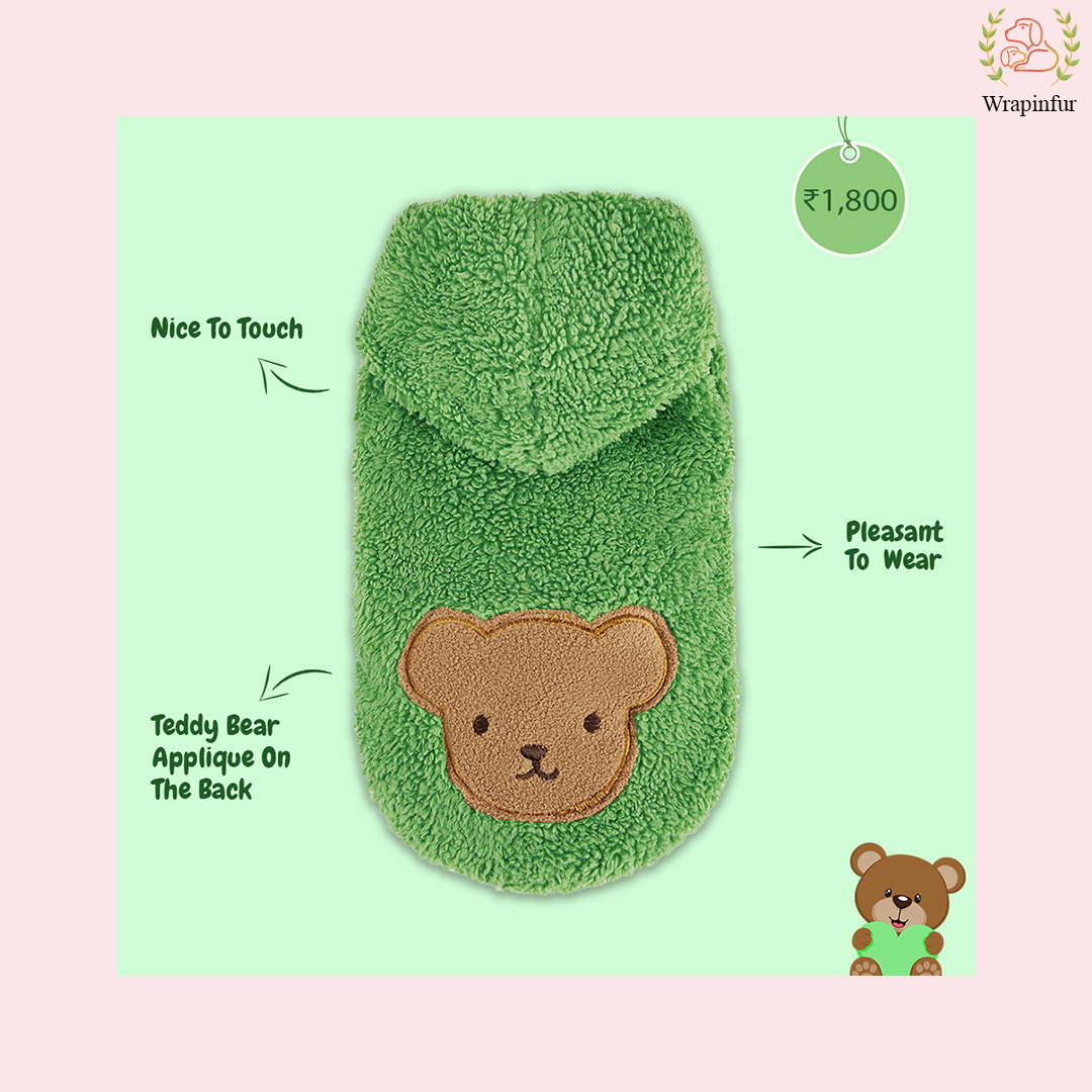 Green Teddy Dog Hoodie – Ultra Soft Winter Wear for Dogs