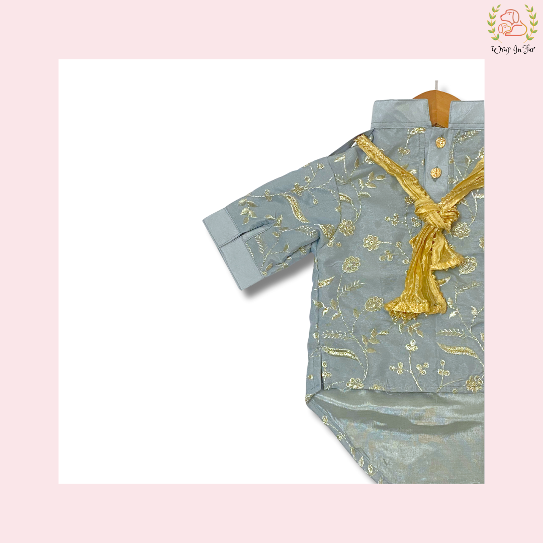 Grey Embroidered Dog Kurta - Royal Indian Dog Ethnic Wear Dress