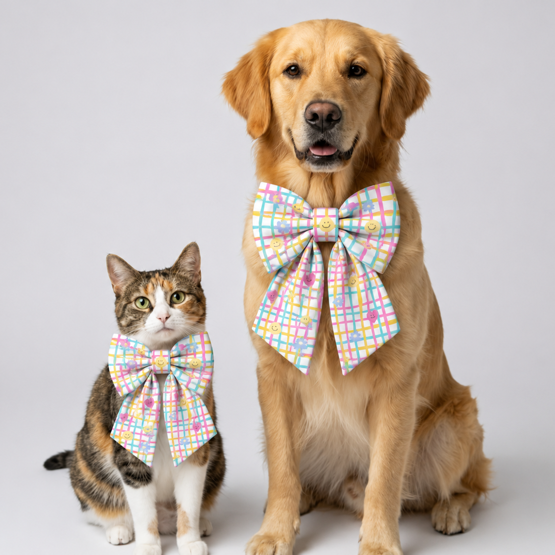 Happy Plaid Dog Bow Collar