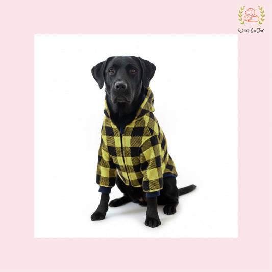 Lemon Yellow Plaid Dog Winter Hoodie – Warm Winter Clothes for Dogs