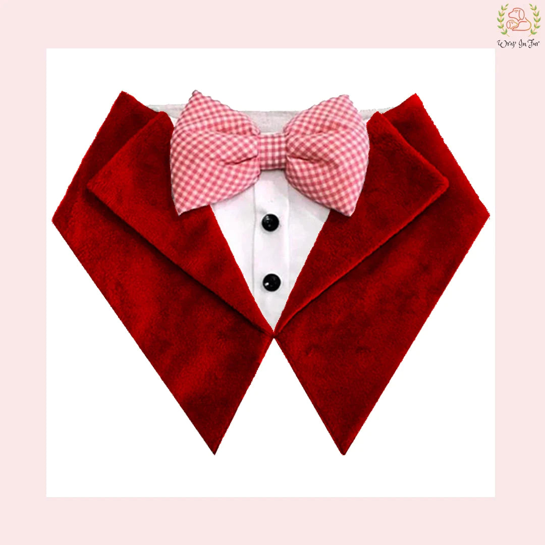 Luxury Red Velvet Tuxedo Style Dog Bandana - Formal Wedding Accessory