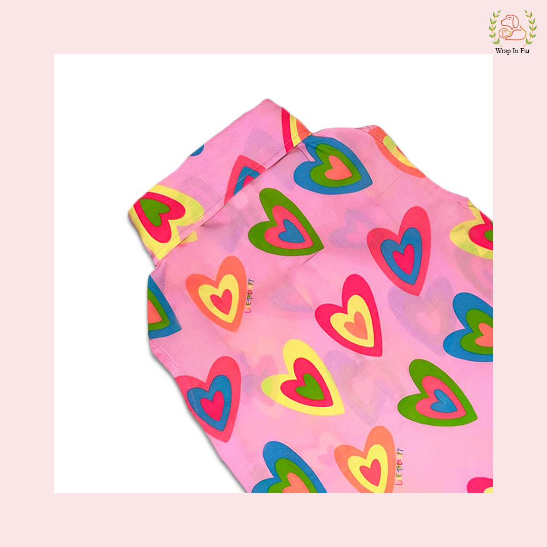 Pink Neon Heart Cut Sleeves Dog Shirt