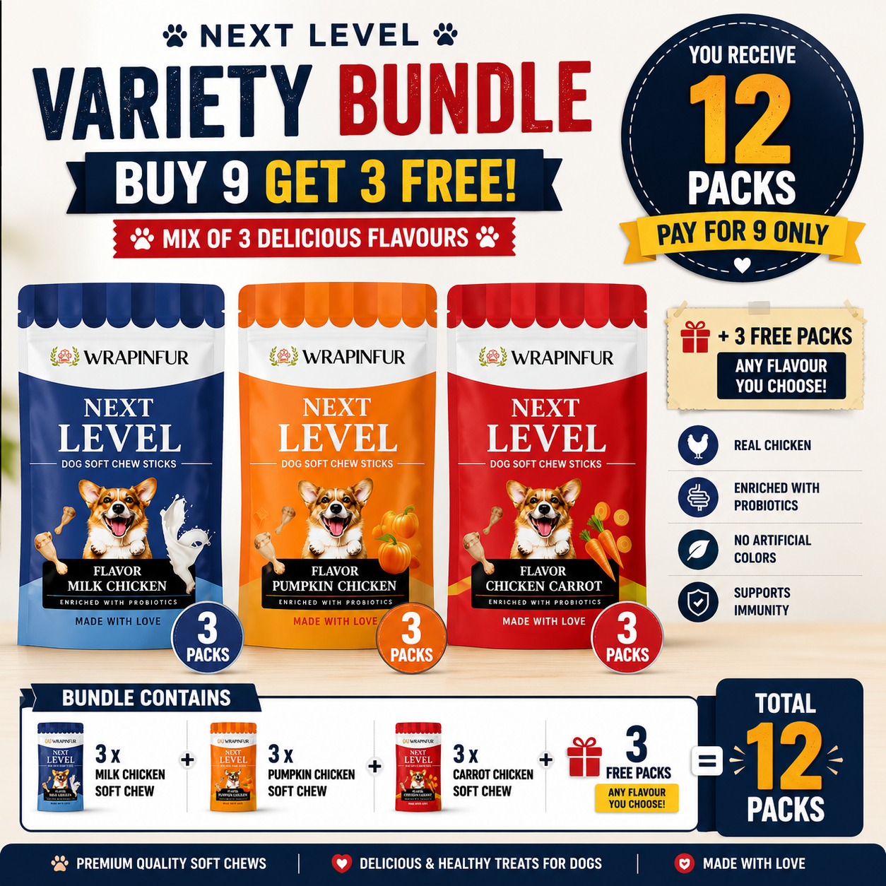 Next Level Variety Soft Chew Bundle for Dogs | Buy 9 Get 3 FREE