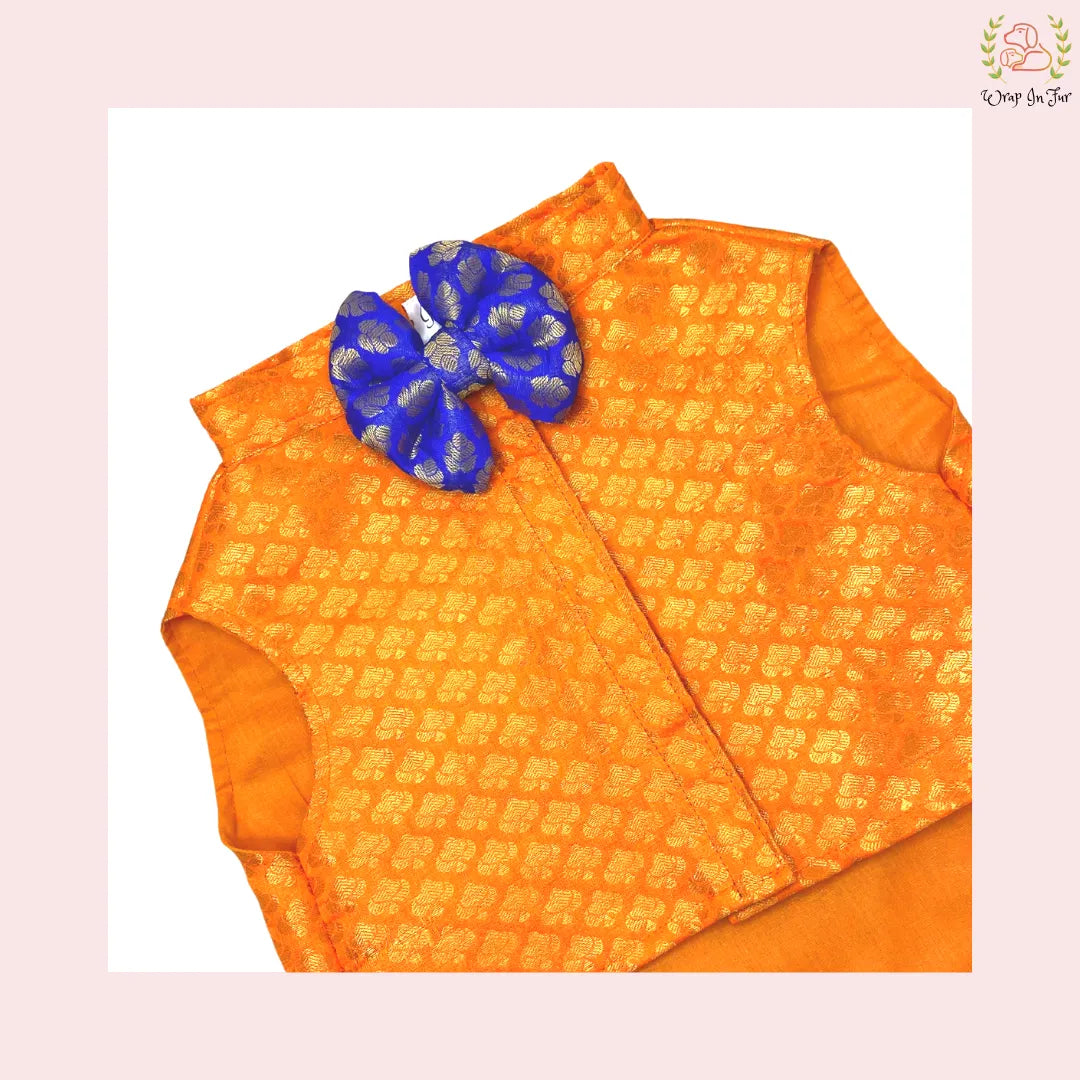 Orange festive dog jacket with bow
