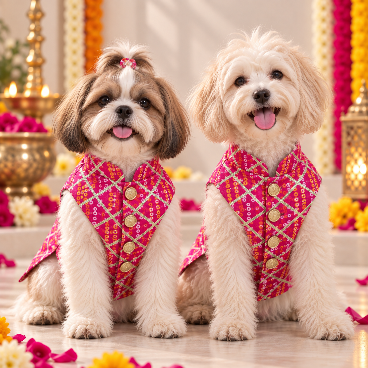 Pink Bandhani Dog Sherwani