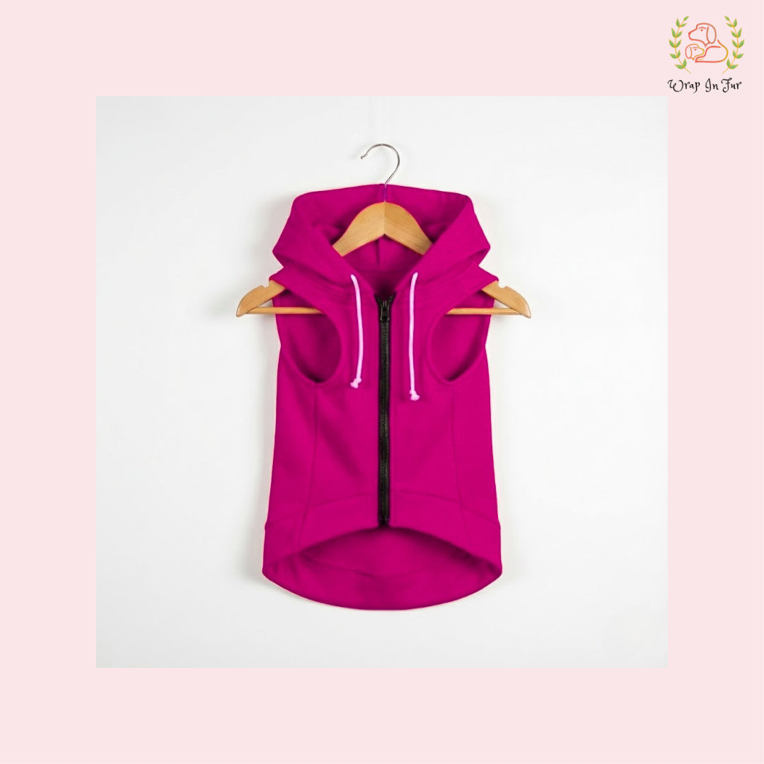 Pink Sleeveless Dog Winter Hoodie – Warm Fleece Winter Wear
