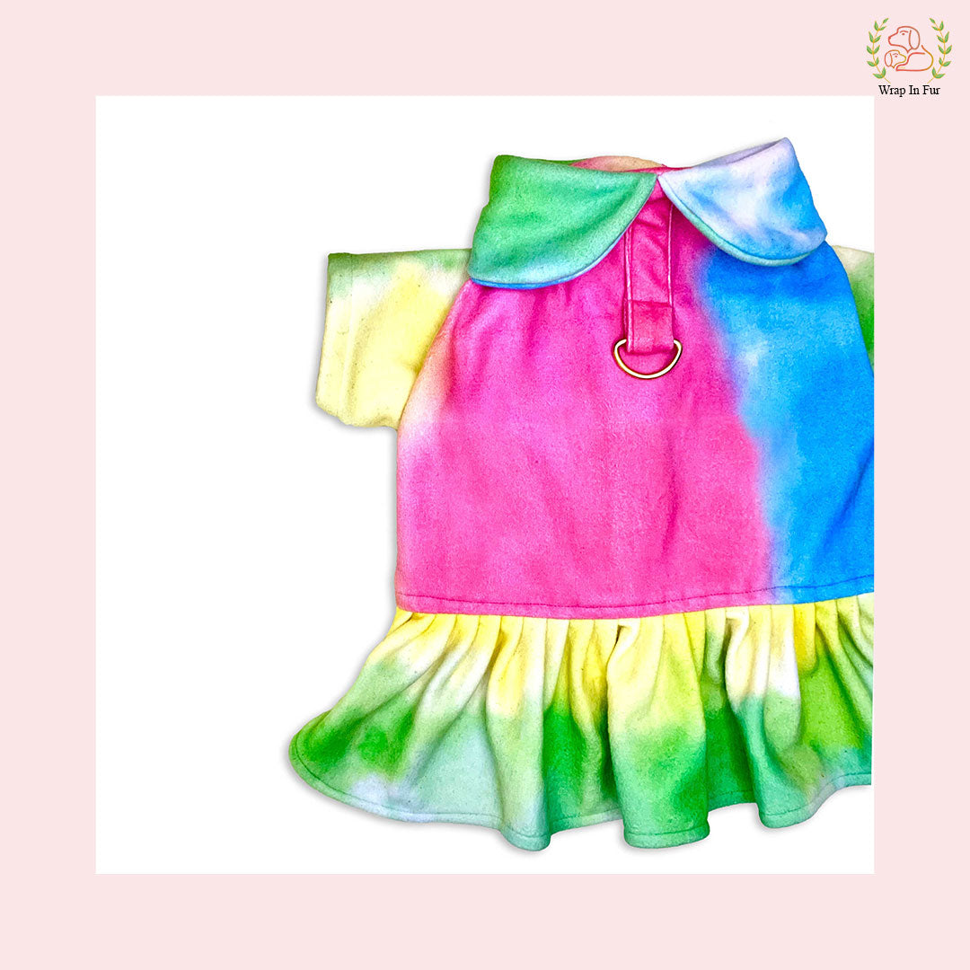 Prism Rainbow Winter Dog Frock – Cozy, Colorful & Premium Fit