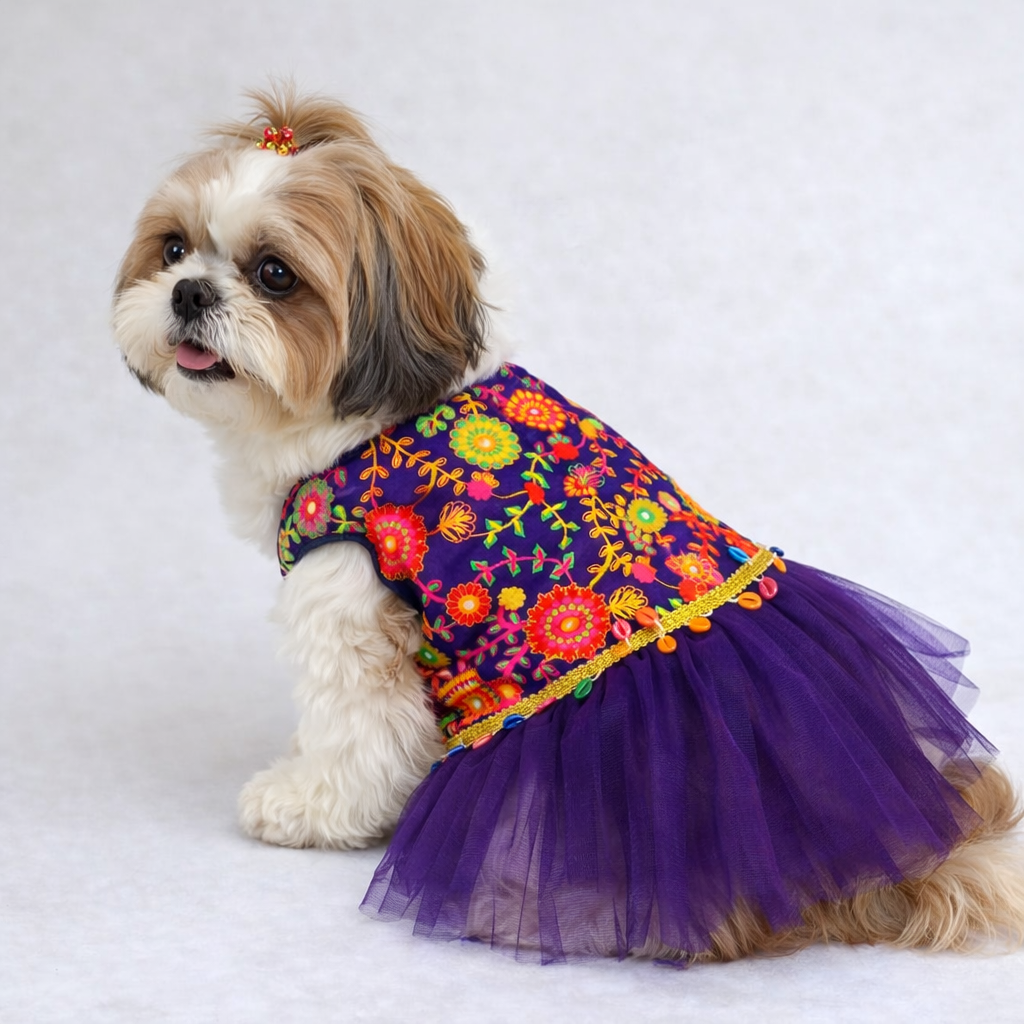 Purple Floral Tutu Dress for Dogs
