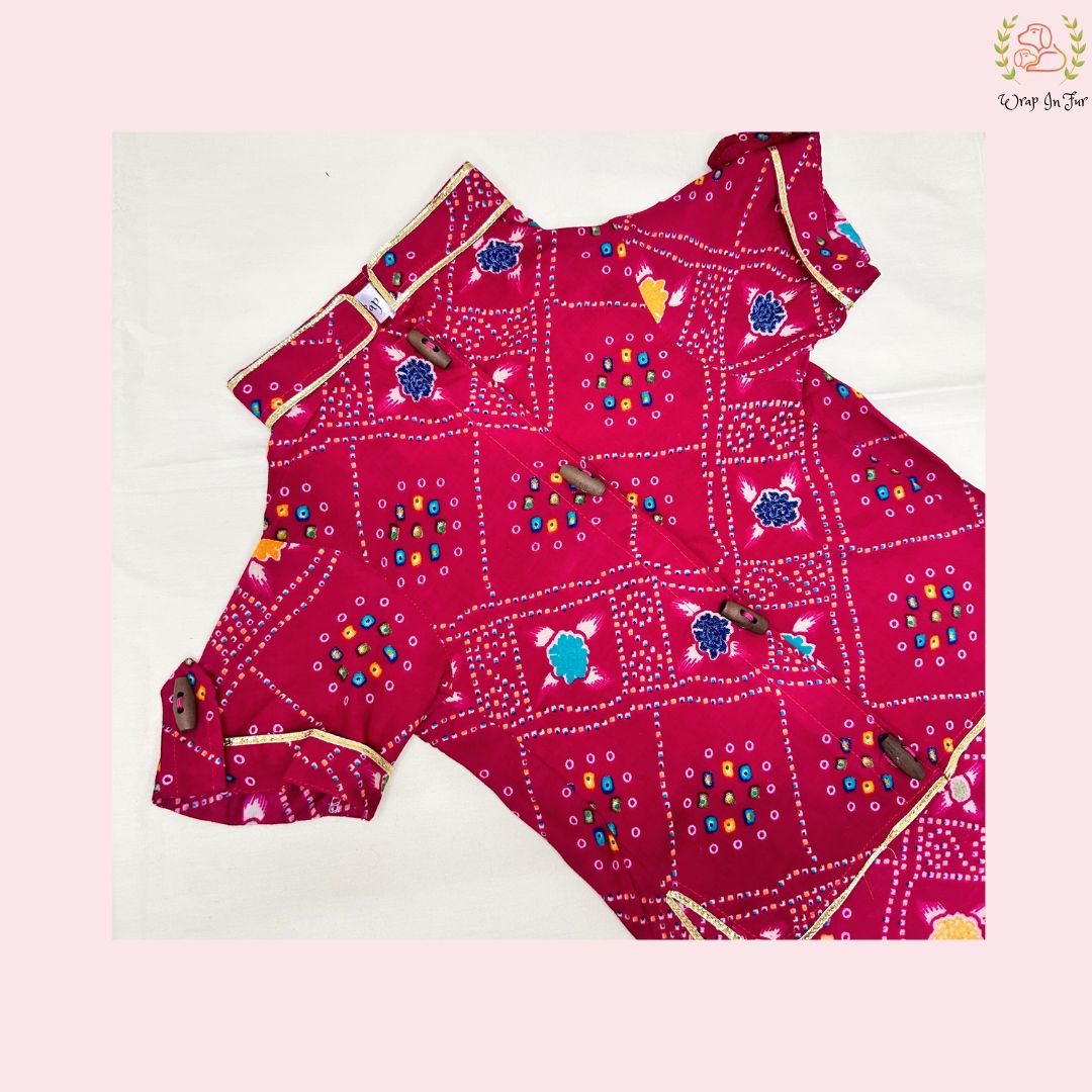 Red Bandhini Kurta