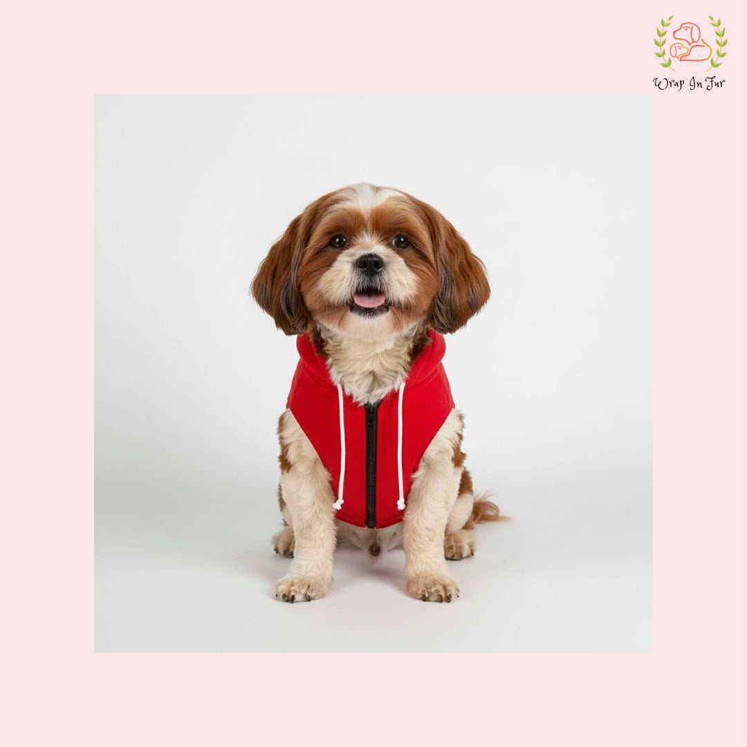 Red Sleeveless Dog Winter Hoodie – Warm Fleece Winter Wear