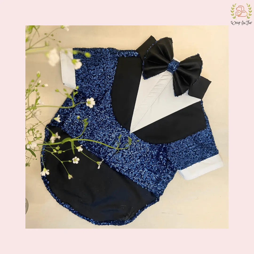 Royal Blue Sequin Dog Tuxedo Jacket - Glamorous Wedding Suit