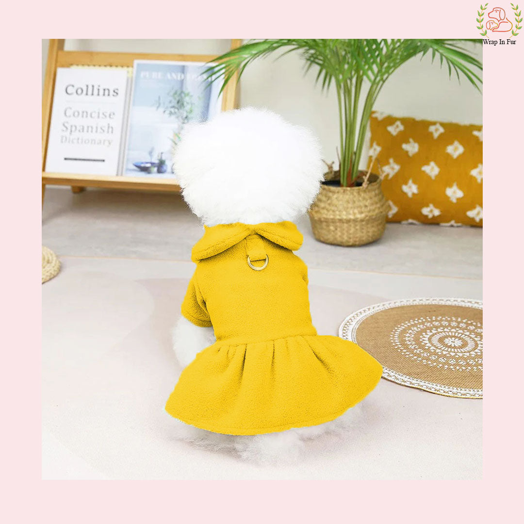 Royal Yellow Winter Dog Frock with Scarf – Premium Warm & Stylish Outfit
