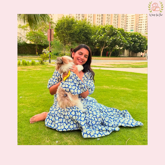 Blue Bloom Twinning Set ( Dog Frock along with Human Dress )