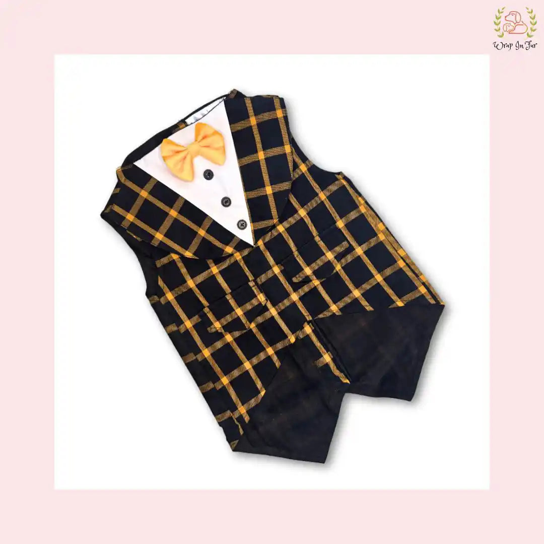 Vibrant Bumble Plaid Dog Tuxedo Vest - Festive Formal Suit