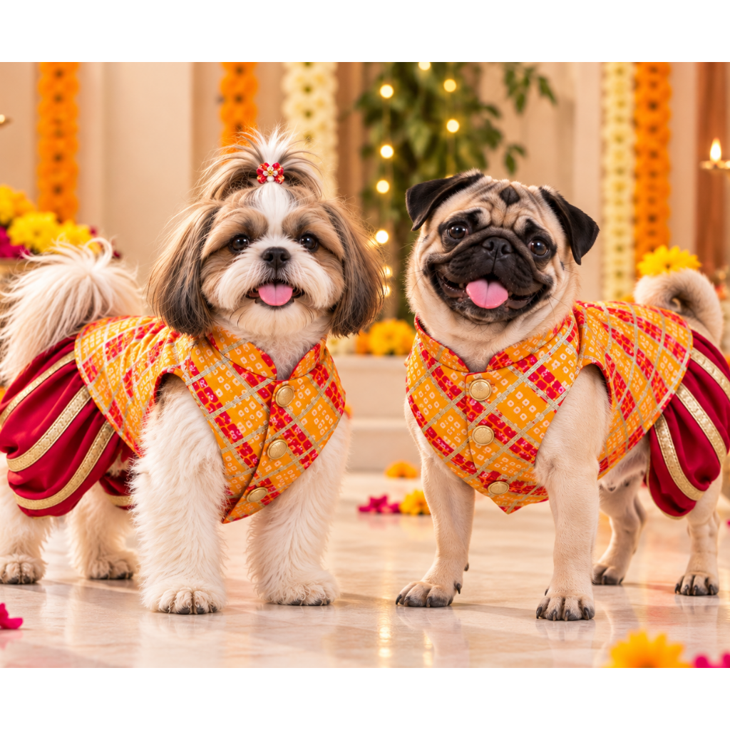 Yellow Bandhani Dog Sherwani