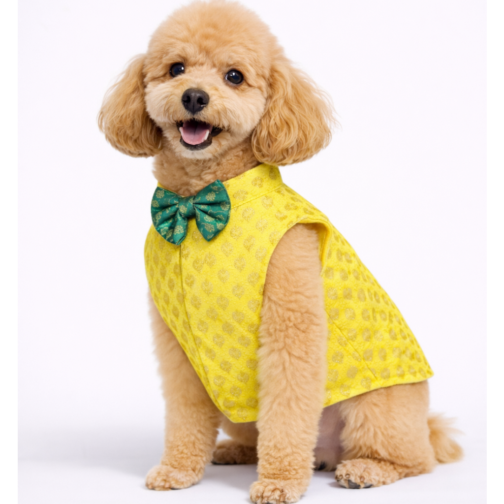 Yellow Dog Sherwani for Wedding | Haldi Ceremony Dog Outfit