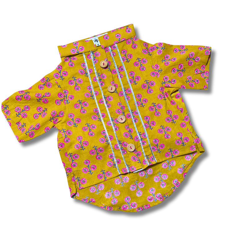 Yellow Floral Dog Kurta - Bright Indian Dog Ethnic Wear Dress