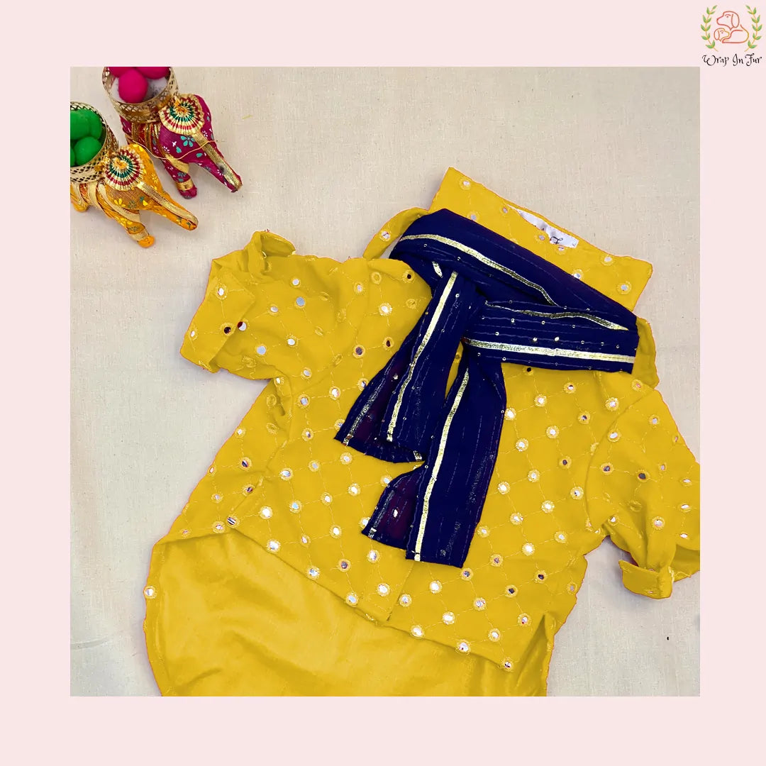 Yellow dog kurta with dupatta