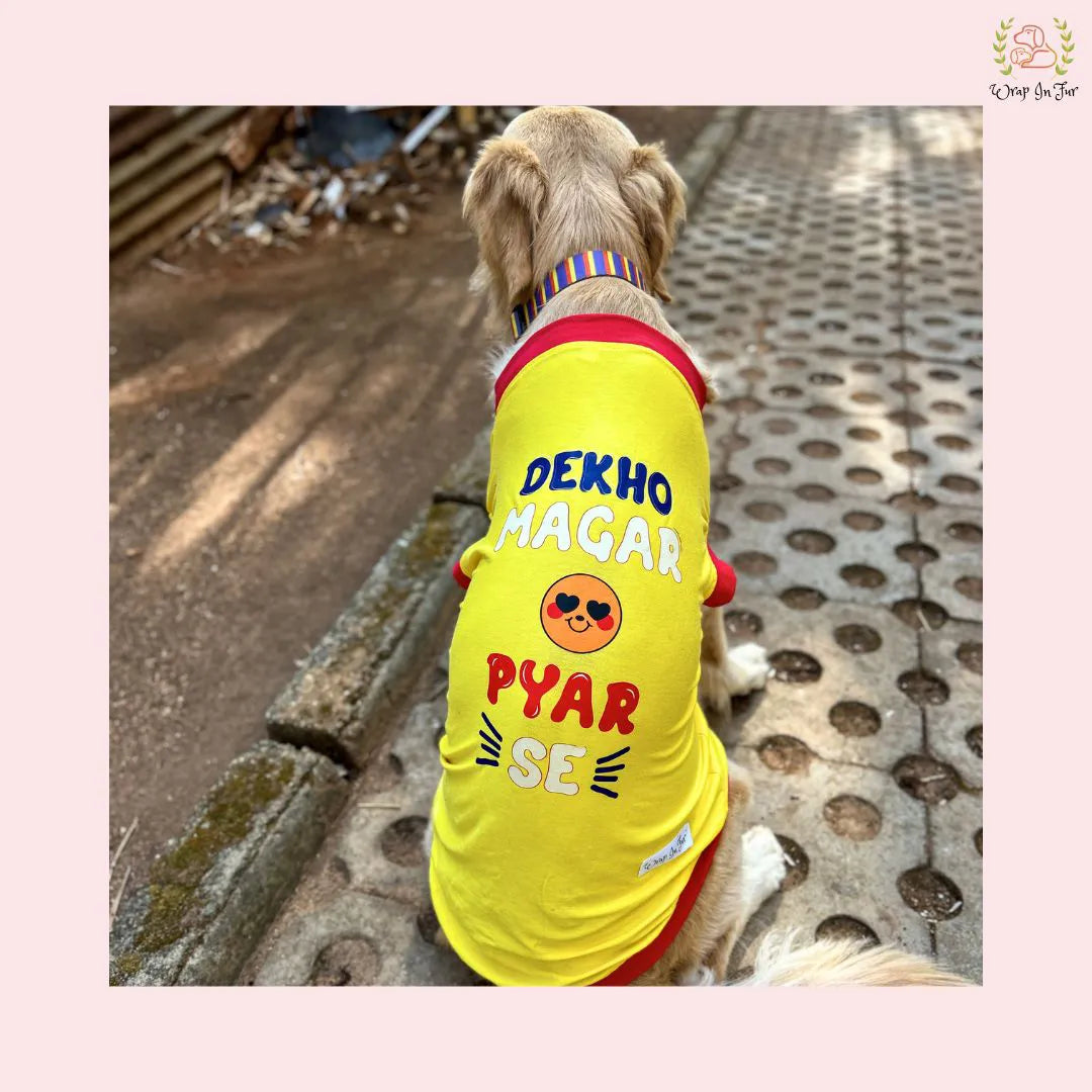 dekho magar pyar se dog printed tshirt