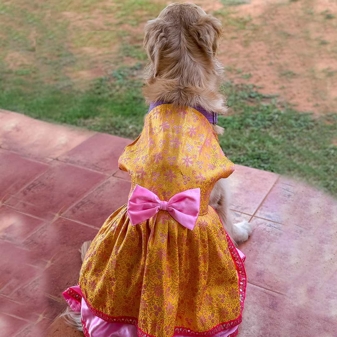 Golden Bloom Dog Princess Dress – Floral Party Dress For Dogs