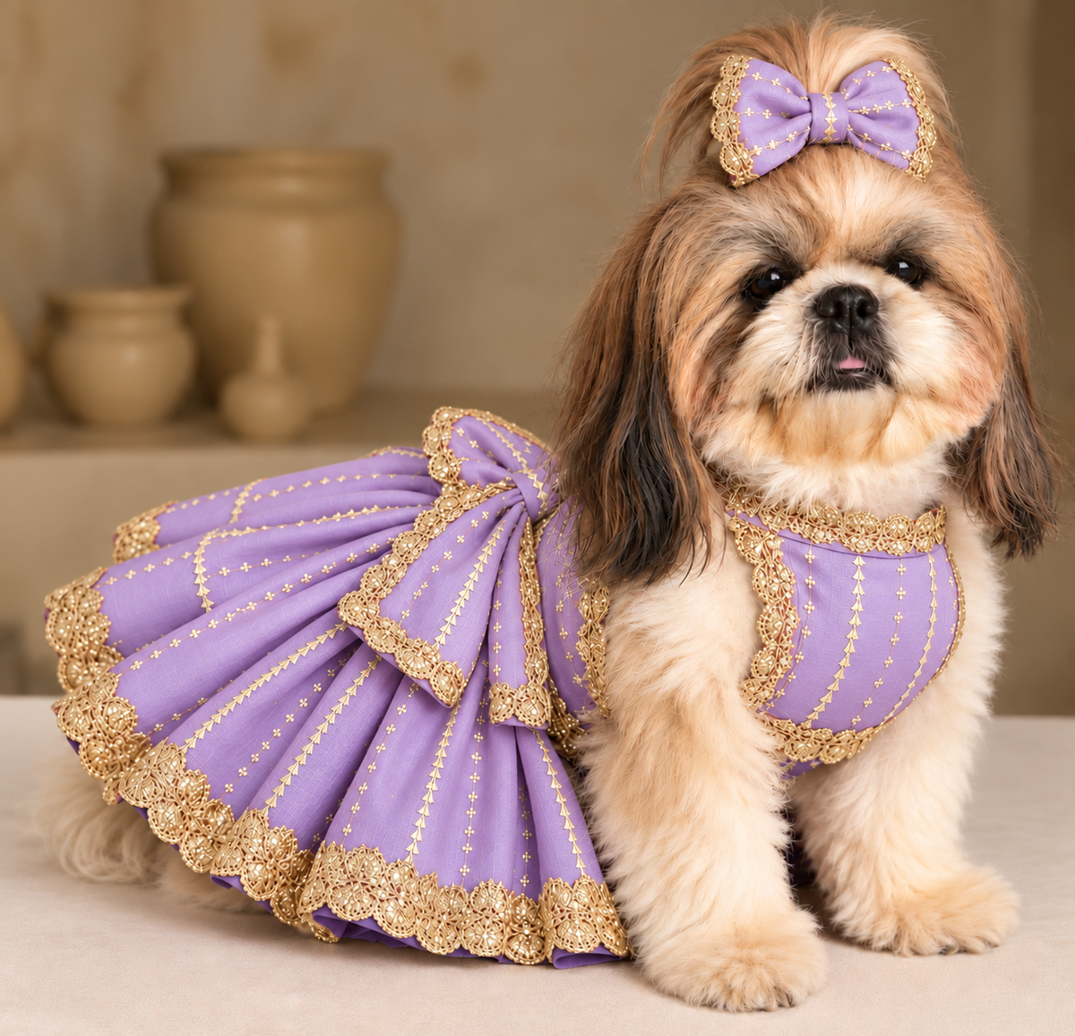 lavender Zari Chaniya Choli For Dogs