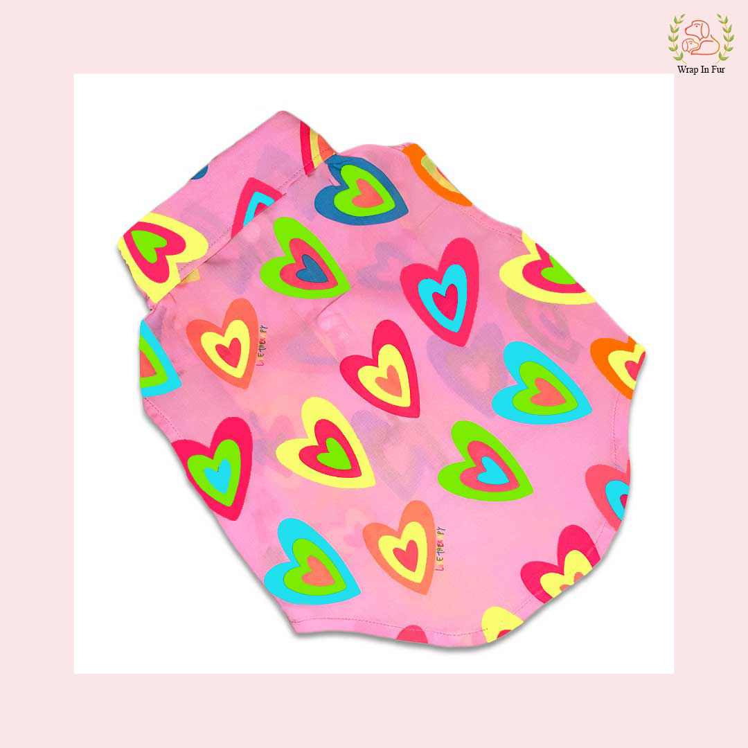 Pink Neon Heart Cut Sleeves Dog Shirt