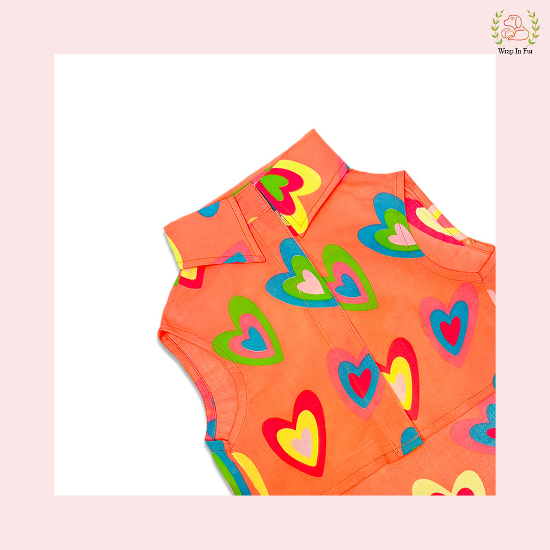 Orange Neon Heart Cut Sleeves Dog Shirt