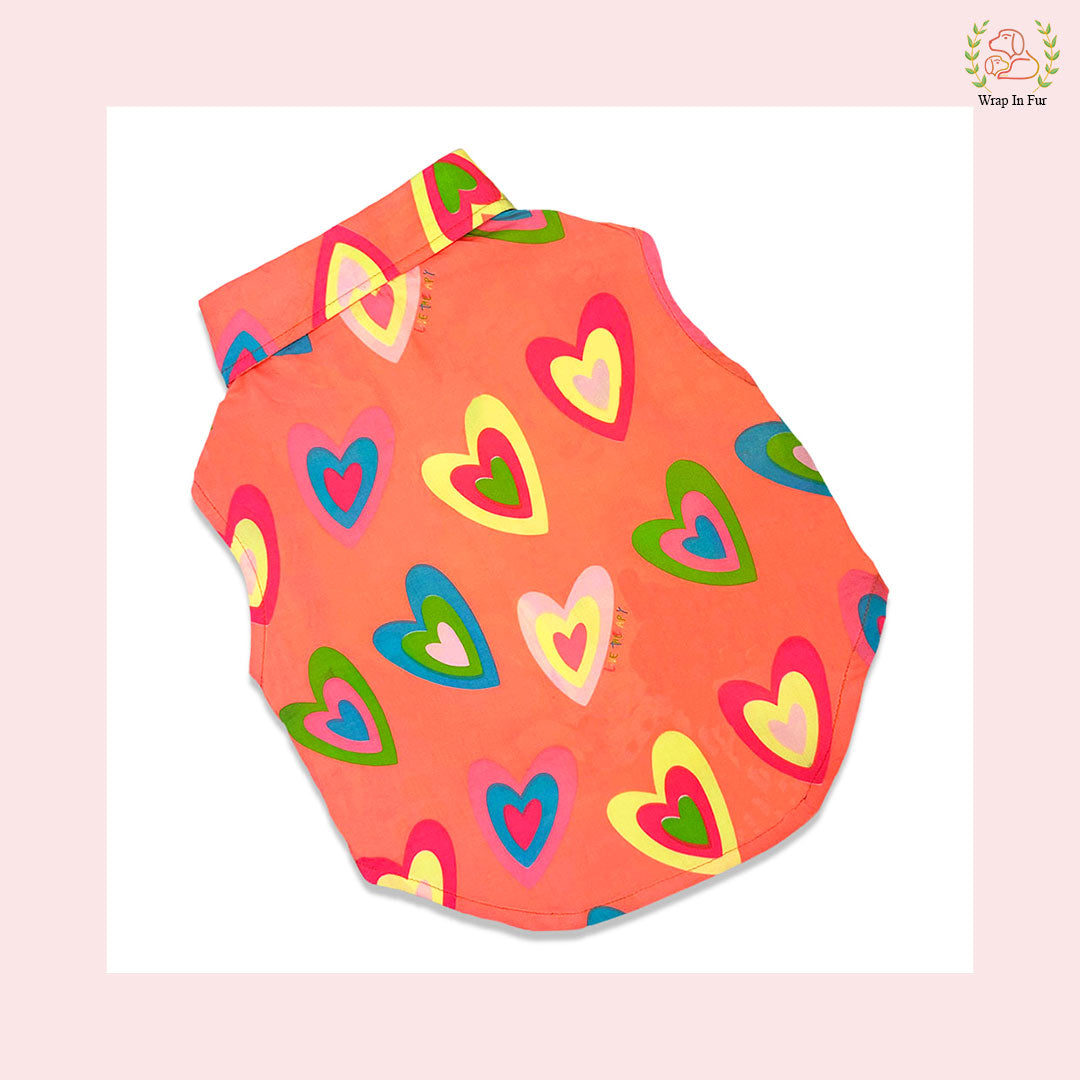 Orange Neon Heart Cut Sleeves Dog Shirt