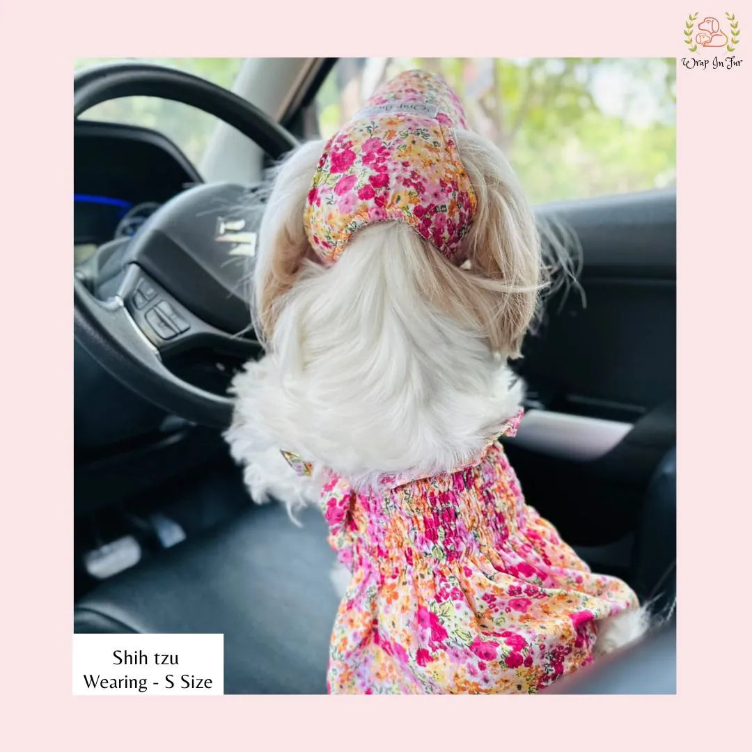 dog pink floral cap and frock