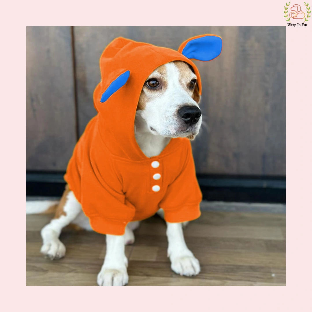 orange pokki dog hoodie for small dog